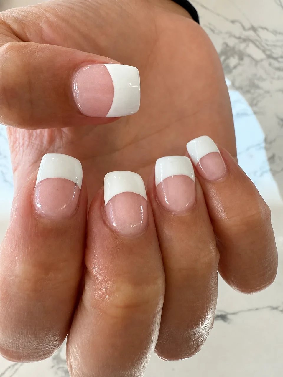 Classic square white french tip nails